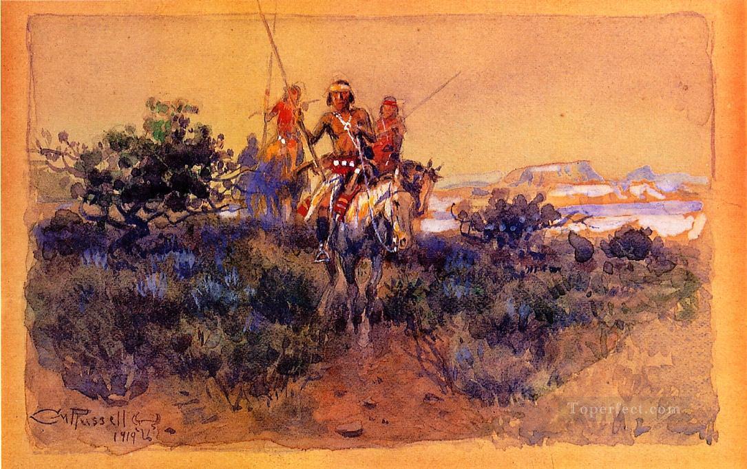 retour des navajos 1919 Charles Marion Russell Indiens d’Amérique Peintures à l'huile
